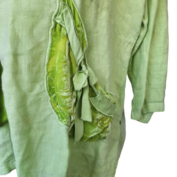 Dear Friends Boho Linen Top Vintage Women's Sz Medium Burnt Velvet Accents - Picture 5 of 14